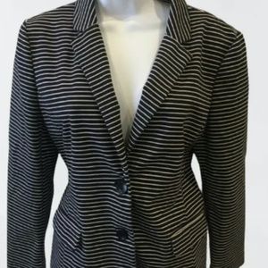 Liz Claiborne Blazer Jacket Large Blue White Striped 2 Button